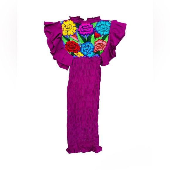 Tania Mexican Stretchable Magenta Dress - Picture 1 of 2